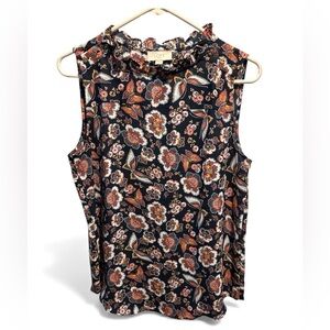 LOFT Sleeveless Floral Blouse - Black and Orange